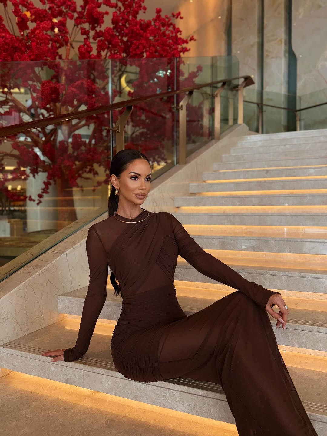 Chocolate Mesh Maxi Dress
