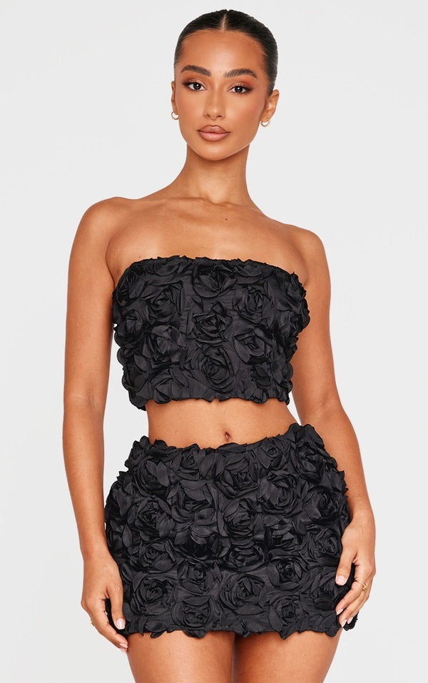 Petite Black Floral Bandeau Skirt