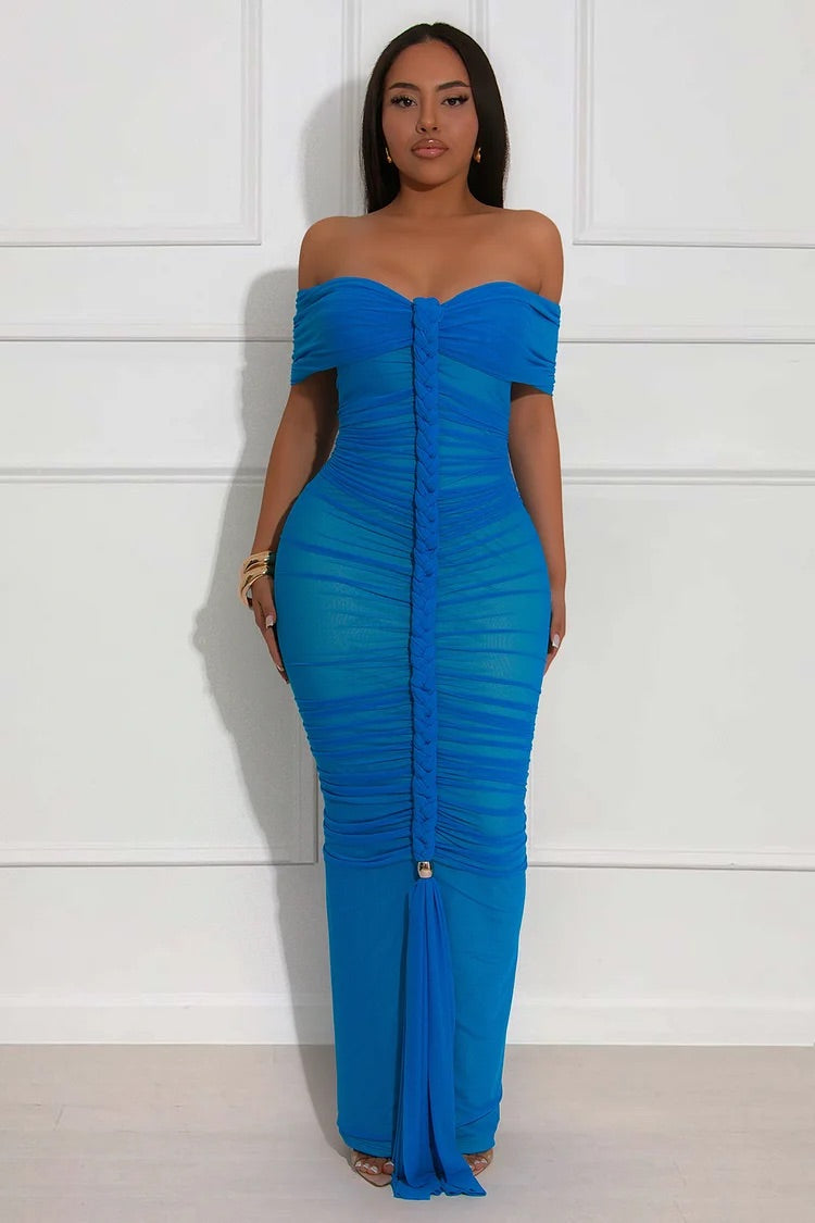Ruched mesh maxi dress