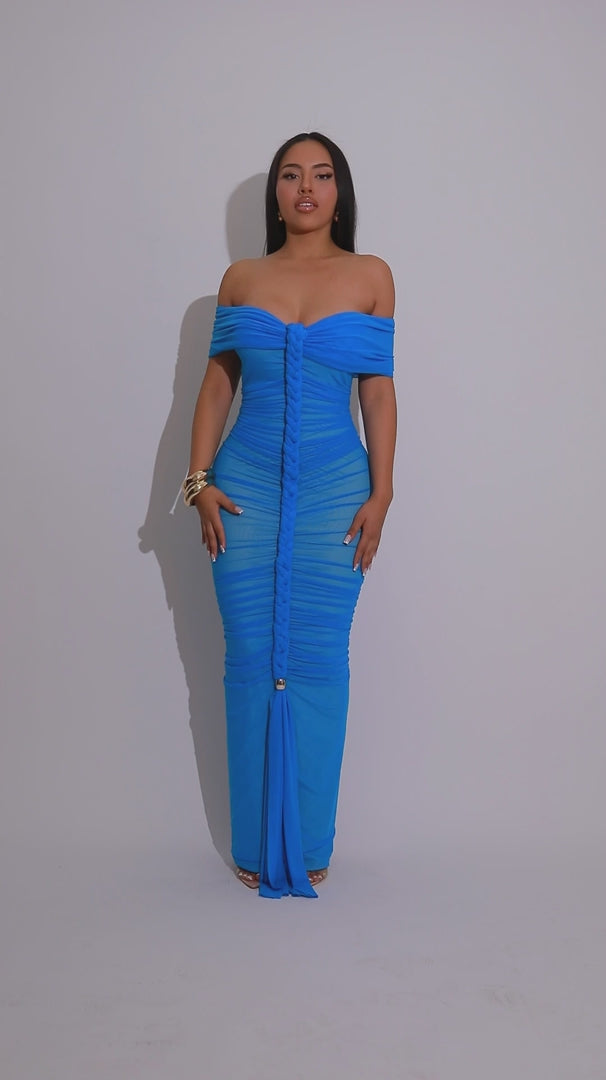 Ruched mesh maxi dress